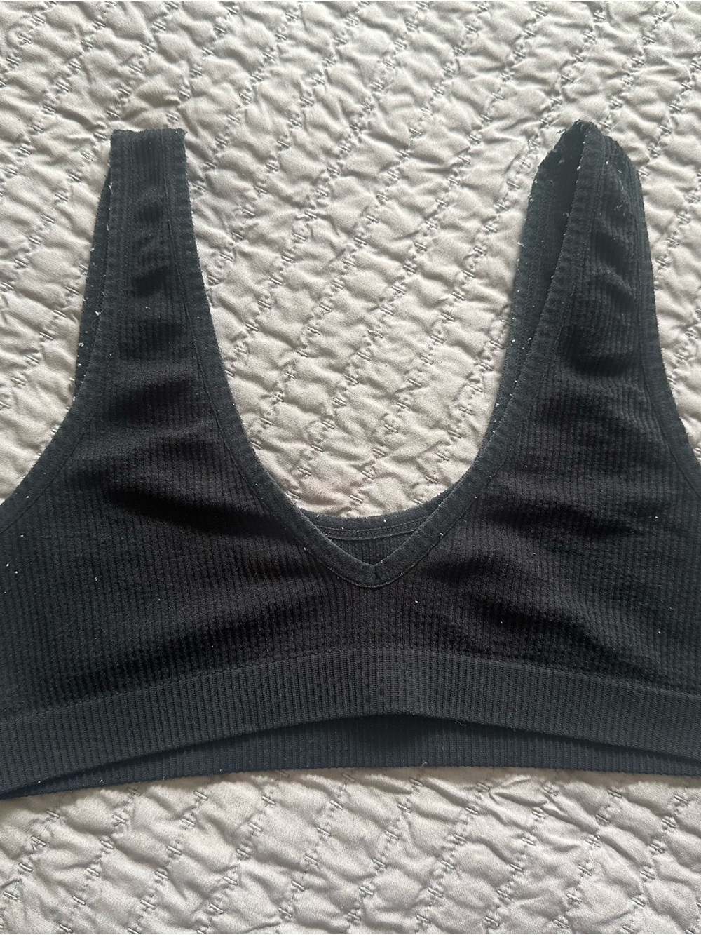 colsie Black Ribbed V-Neck Wireless Bralette - Women Intimates
